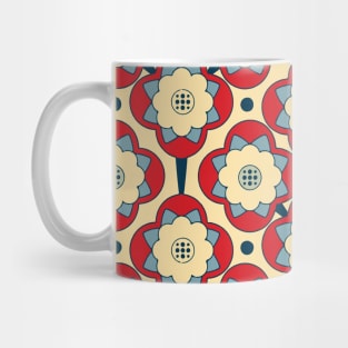 Geometric Water Lily Flowers on Red and Blue Mug